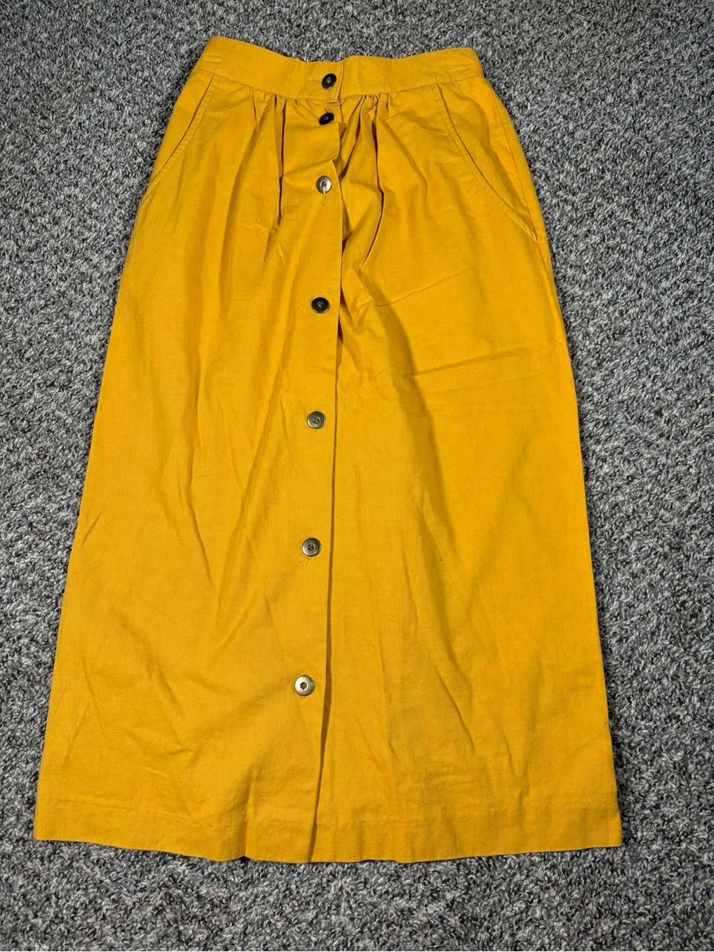 High-Waist Mustard Button-Front Midi Skirt